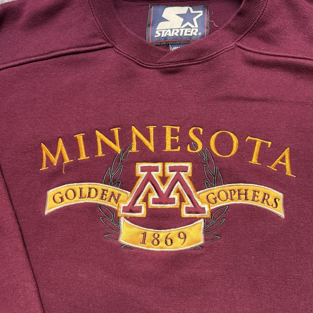 Vintage Starter Minnesota Golden Gophers Sweatshirt Unisex L Maroon College - Picture 3 of 8